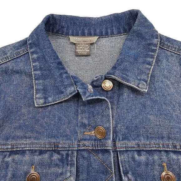 Sans Souci Jean Jacket Women's Size Small Embroidered Floral Cropped Distressed - Picture 11 of 16